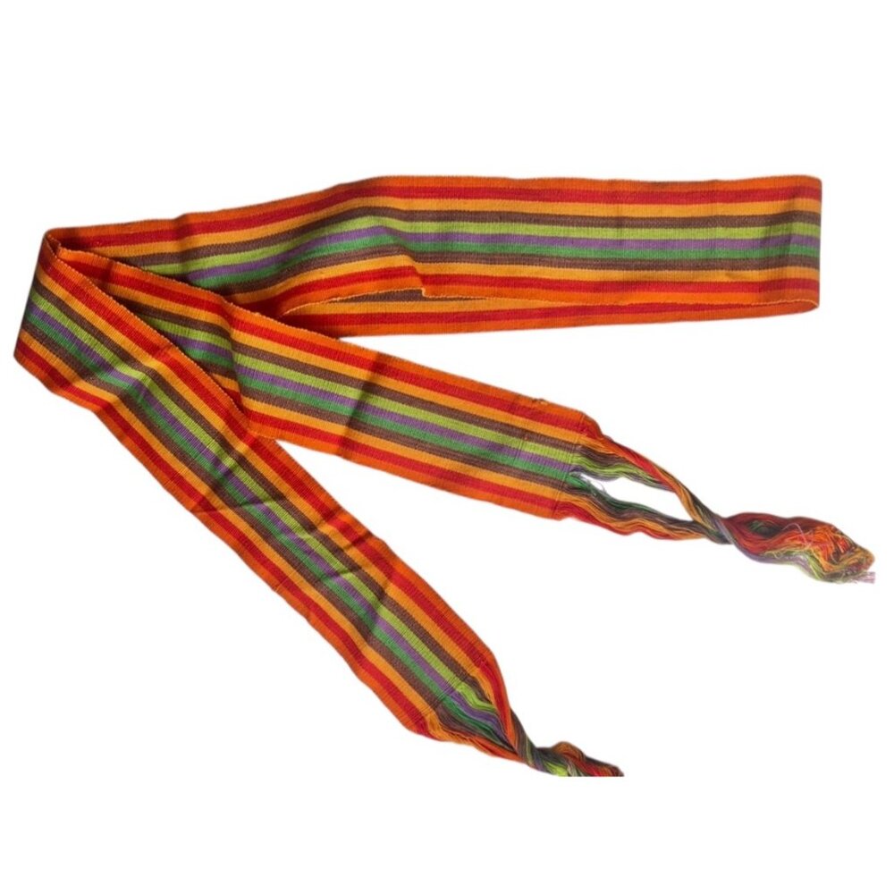 Guatemalan Sash Belt Multicolor 76" Handwoven Boho Gift OJ Red Brown Green Pink - Picture 2 of 7